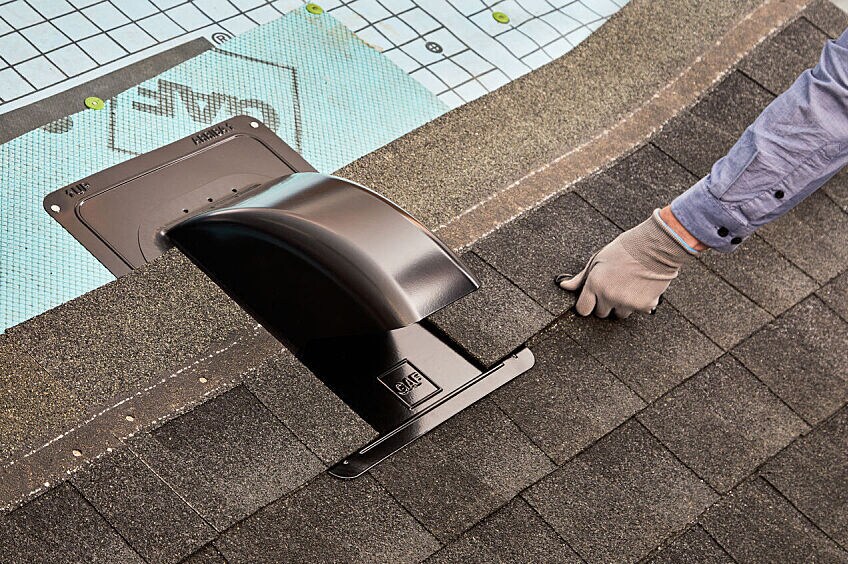Master Flow Bath and Dryer vent installed on a residential roof.