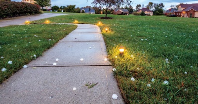 Sidewalk in Residential Neighborhood During Storm
