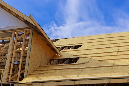 A house in mid-construction.