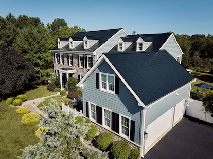 A house with a metal roof.