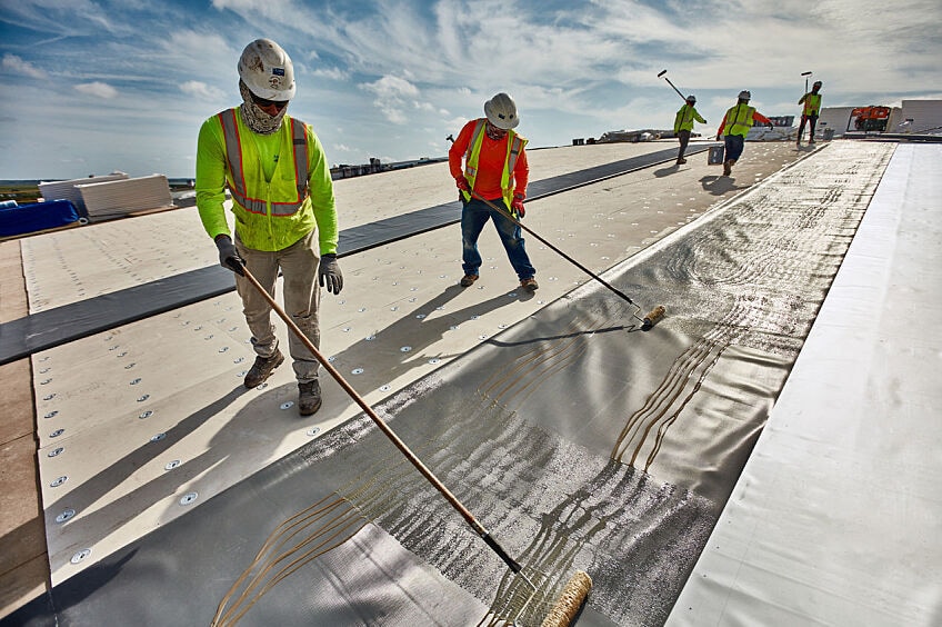 A flat commercial roof installation
