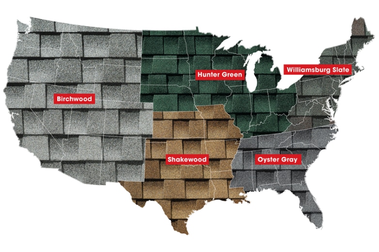Regional shingle color trends on a map