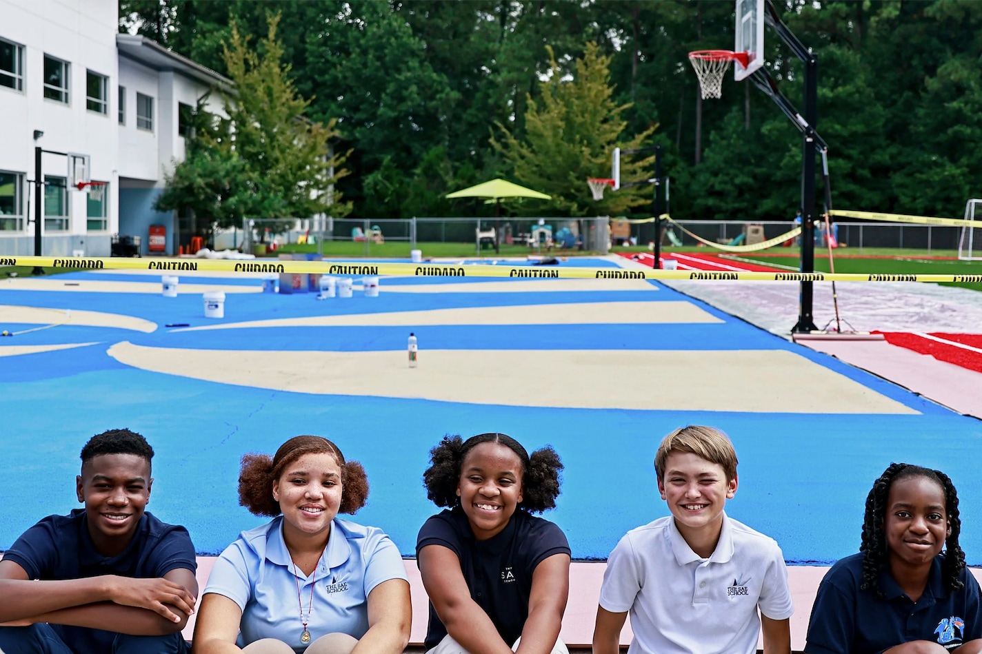 School Students in front of EMA-applied Sports Court