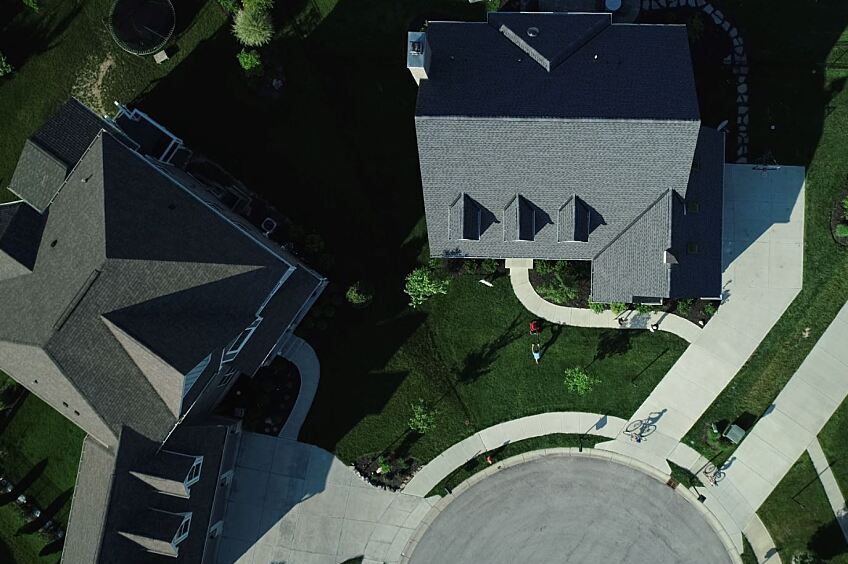 Aerial view of a residential neighborhood