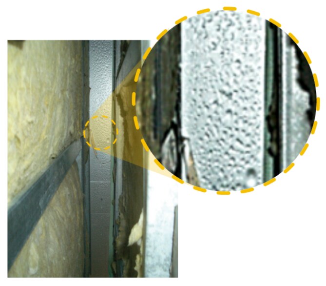 Looking up inside a balloon framed parapet