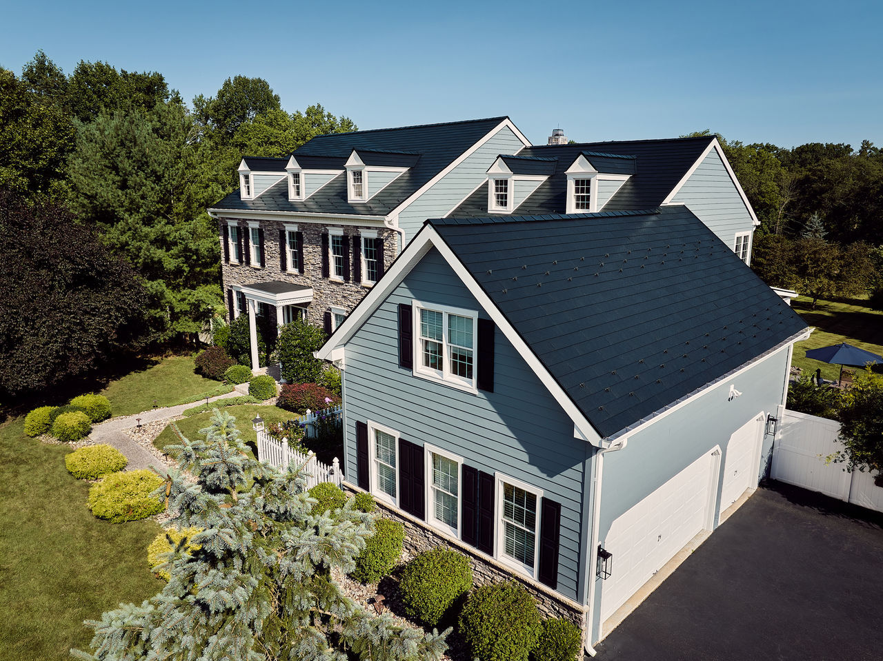 A house with a metal roof.