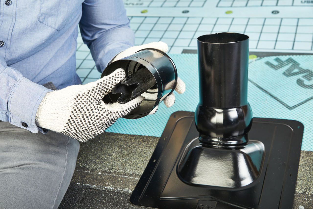 Roofer Installs GAF Master Flow Pivot Pipe Boot Flashing