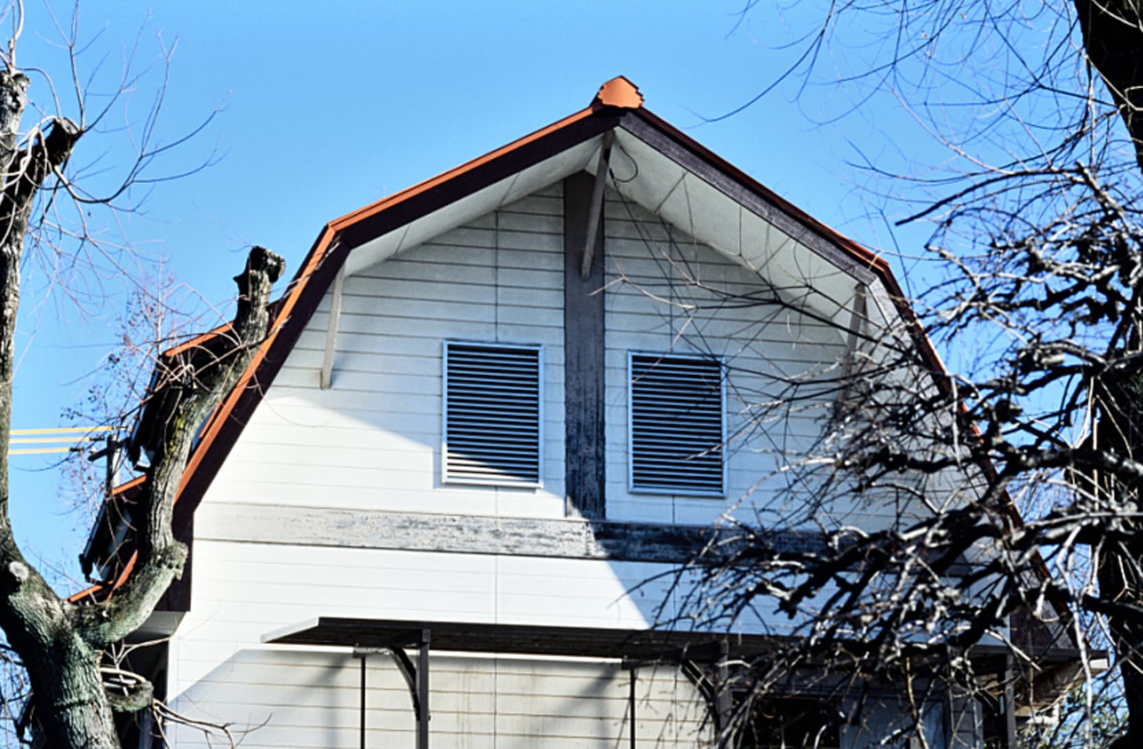 Gambrel roof with trees