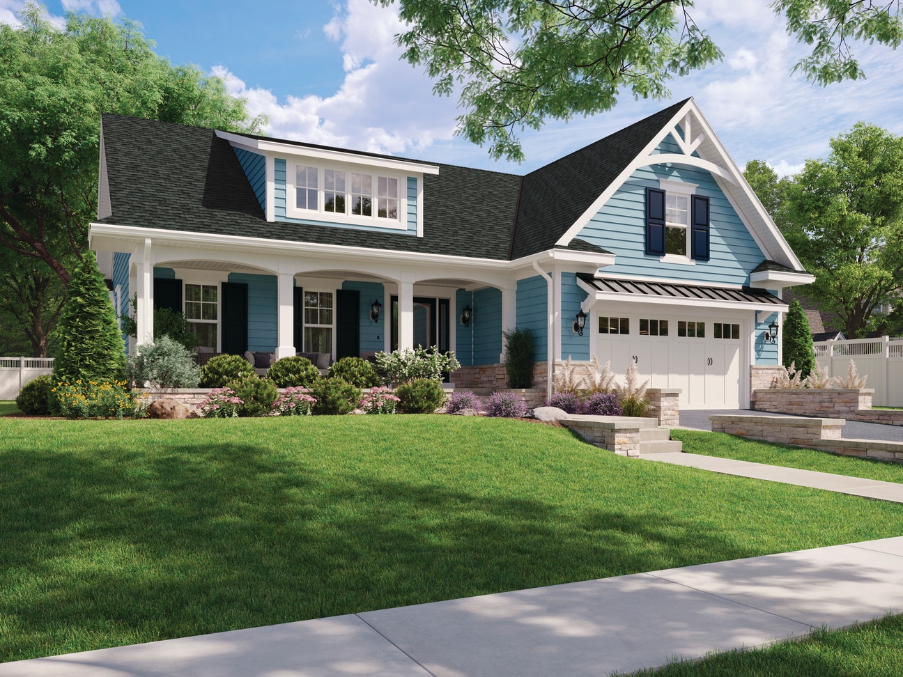 GAF Timberline Ultra HDZ roof shingles on a blue home