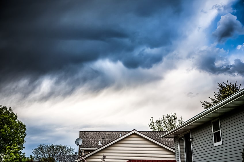 Clouds and thunderstorms above a neighborhood